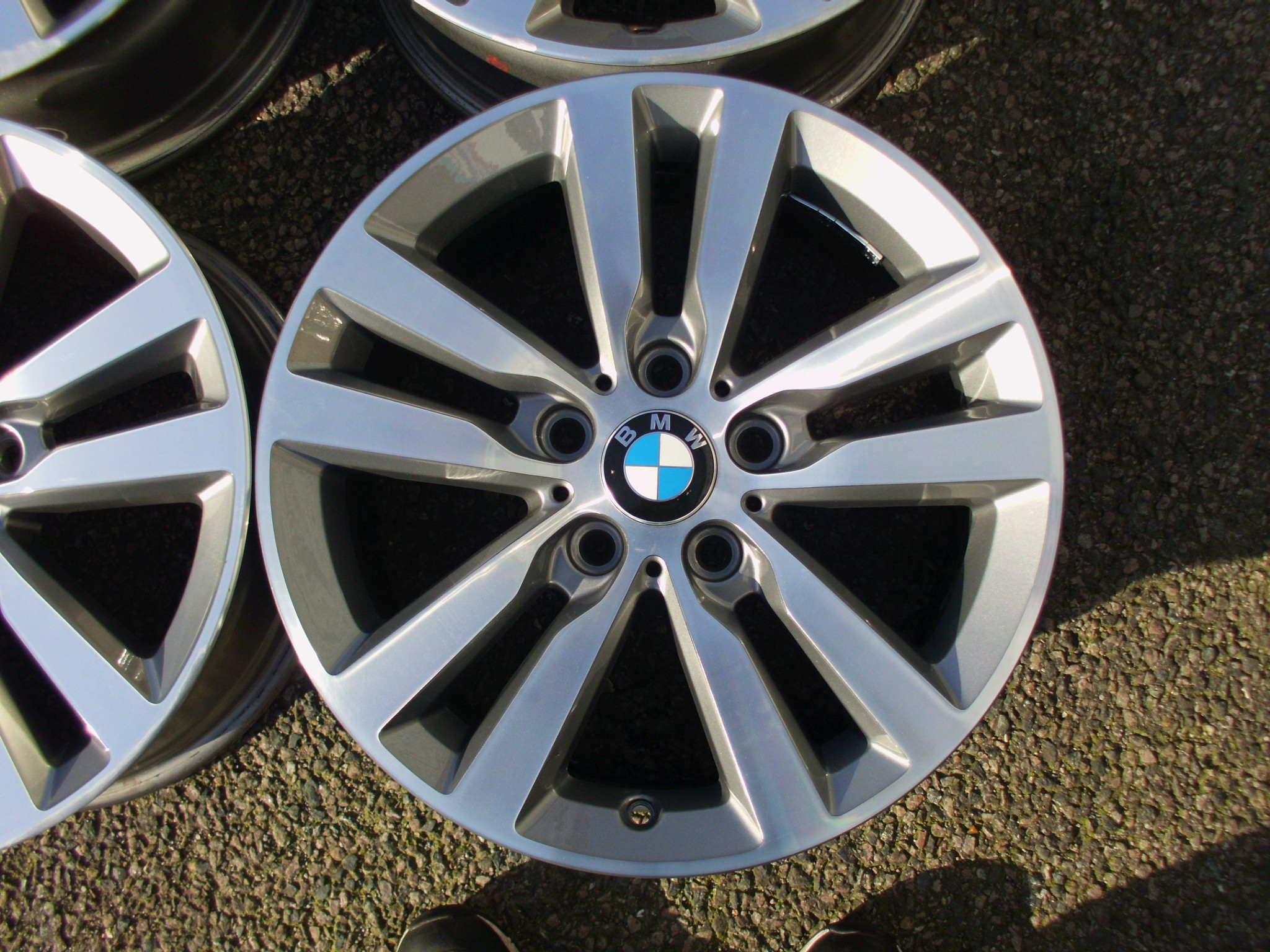 USED 17  GENUINE BMW STYLE 655 DOUBLE SPOKE ALLOY WHEELS GOOD CONDITION  IN LIGHT GUNMETAL WITH POLISHED FACE